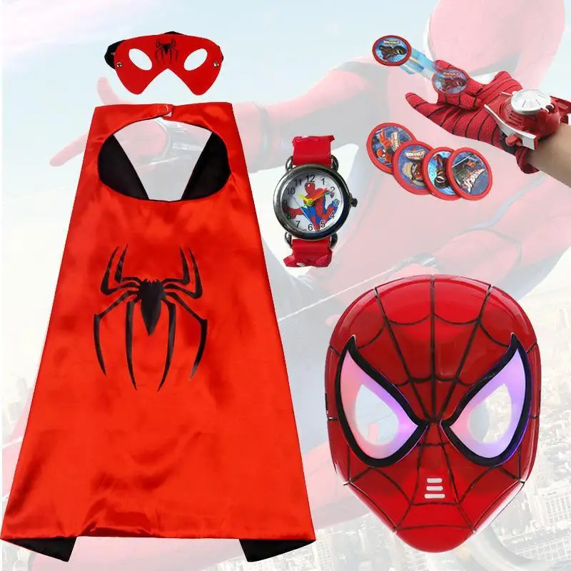 Disney Popular Movie Peripheral Cosplay Set Children Halloween Toy Spiderman Glowing Mask Anime Superhero Costume Sword Set Led