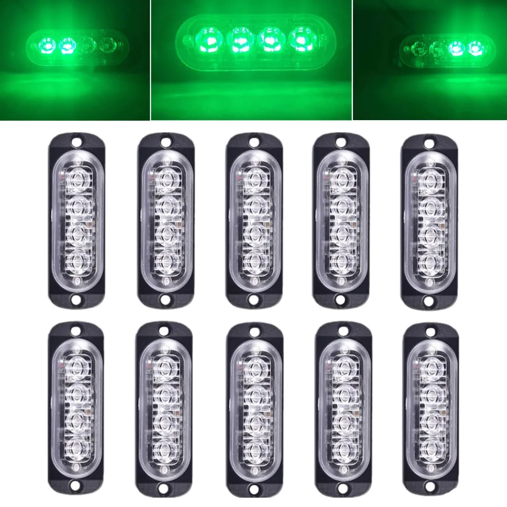 

10PCS Car SUV Truck LED Lights Lamps Green Hazard Warning Flashing Strobe Light Car Caution Strobe Flash Light 12V-24V