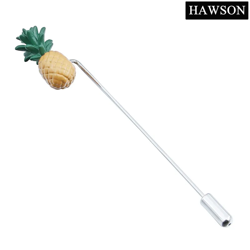 HAWSON Metal Funny Pineapple Brooch Unisex Jewelry Fruit Brooches Pin Long Needle Lapel Pins