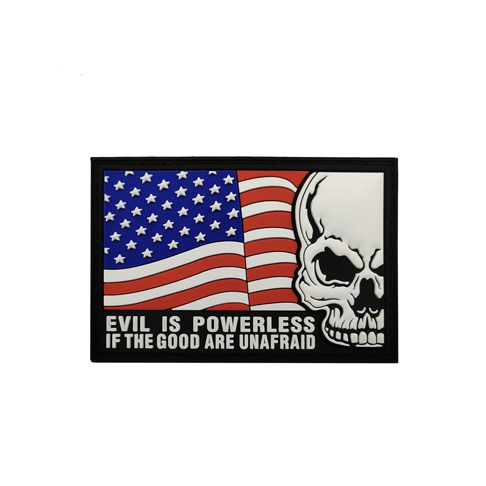 US Flag 3D Skull PVC Patches, Outdoor Armband Sticker, Decal Applique, Militray EVIL IS POWERless Tactical Patches