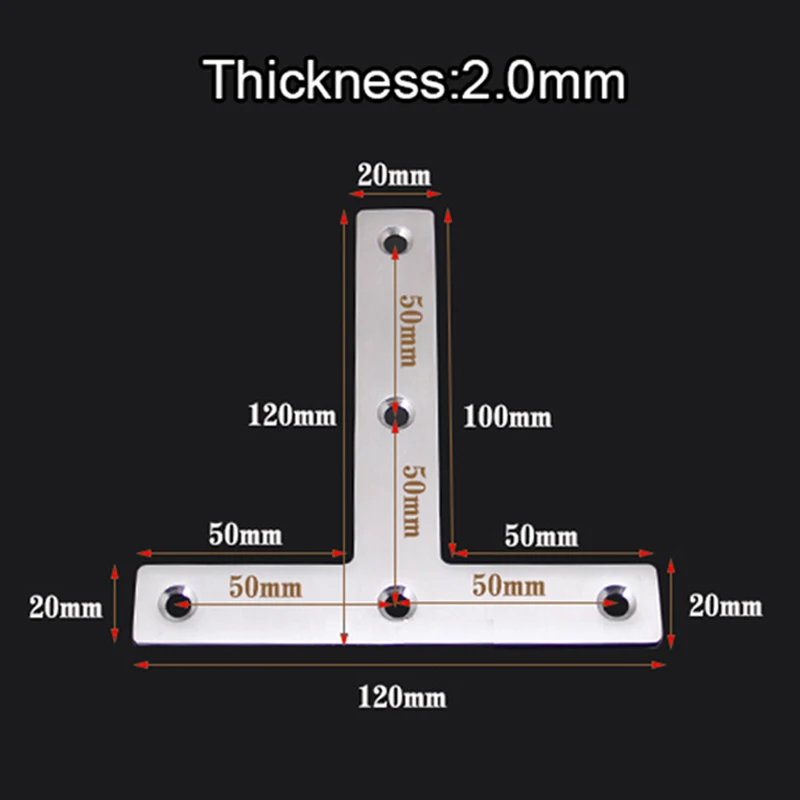 Durable 20PCS 120X120mm Stainless Steel Angle Corner Braces T Shape Wood Board Frame Support Brackets Furniture Connecting Parts