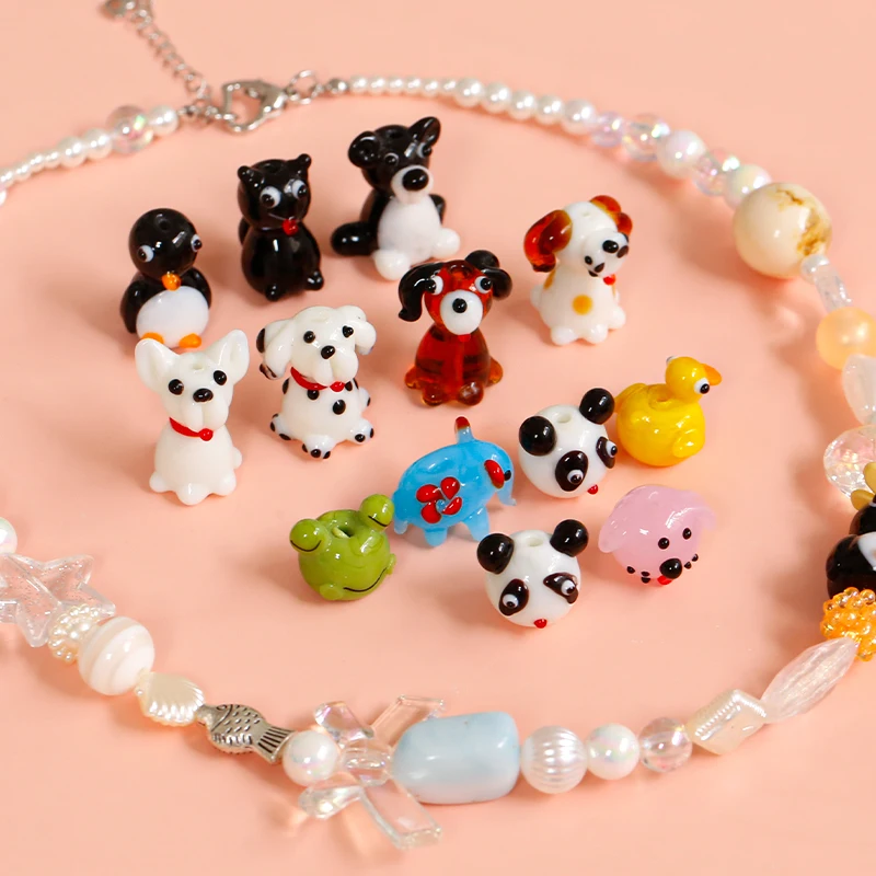 Handmade Glass Duck Dog Penguin Cat Bead Glass Animal Loose Beads DIY Beaded Material Jewelry Accessories