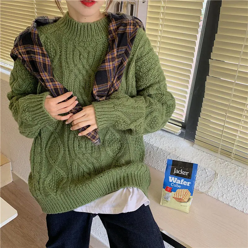 Pullovers Women Harajuku New Korean Solid Chic Spring Autumn Vintage Femme Sweaters Lady  Soft All-match O-Neck Jumpers