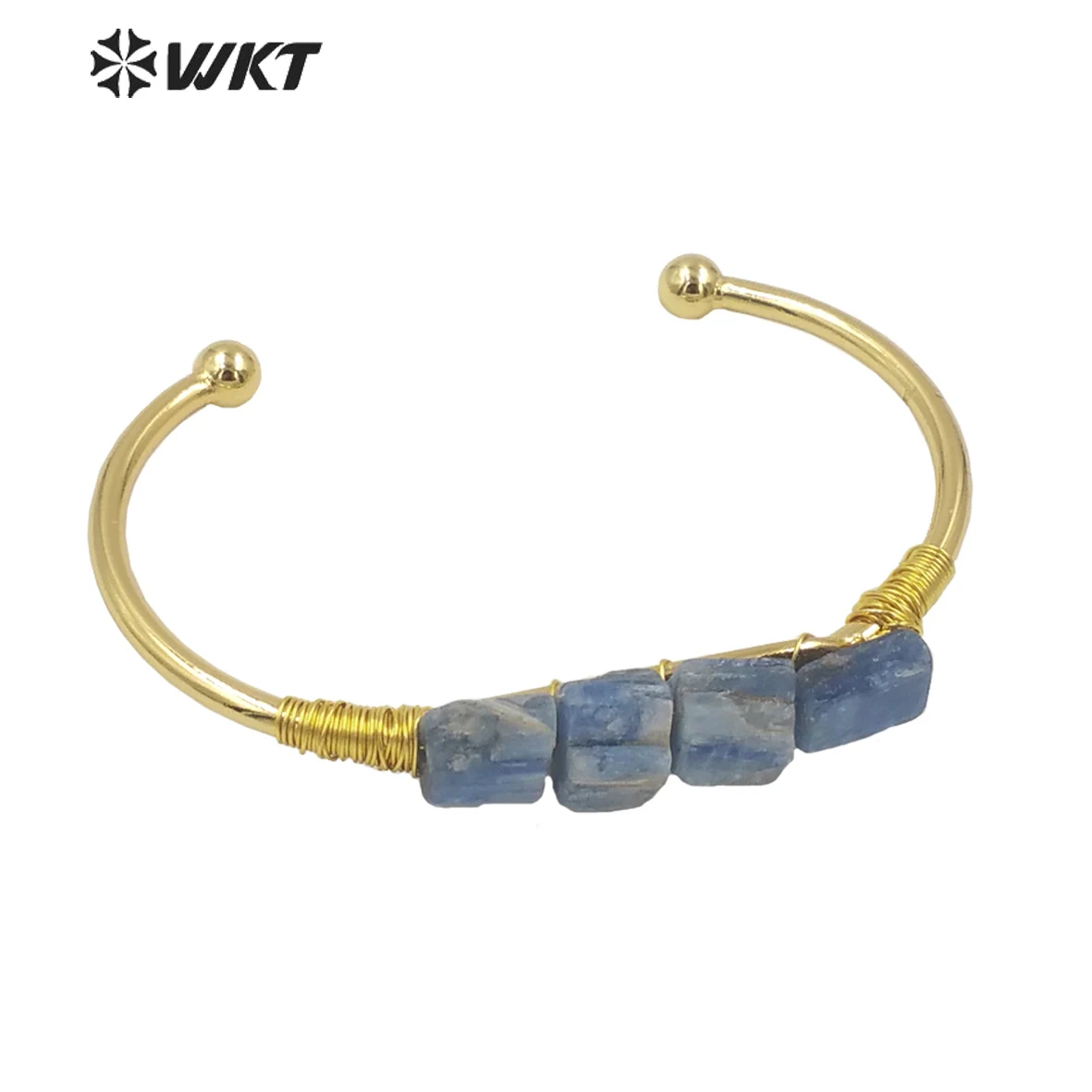 

WT-B596 WKT Very beautiful opening adjustable gold bracelet natural blue kyanite bracelet jewelry gift for women purchase