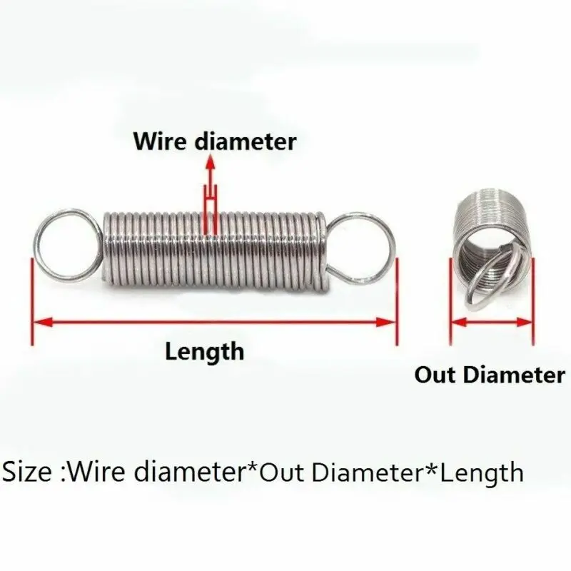 304 Stainles Steel Small Tension Springs 10pcs Dual Hook, Wire 0.3-0.6mm, OD 3-8mm, Length 15-50mm for DIY & Hardware Repair