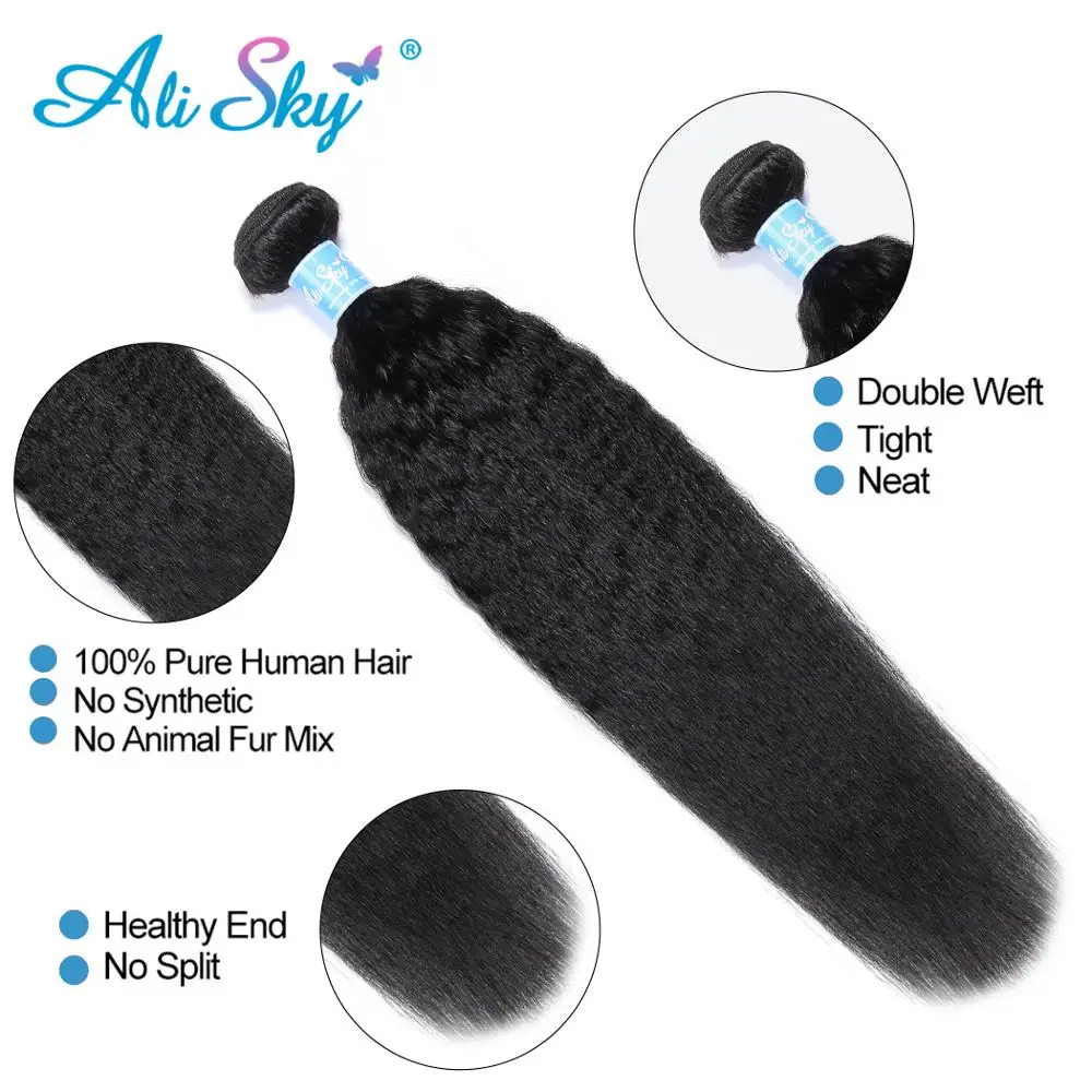 AliSky Hair Indian Kinky Straight 4 Bundles With Lace Closure Remy Hair Extension Human Hair Weave Bundles With Closure Silky