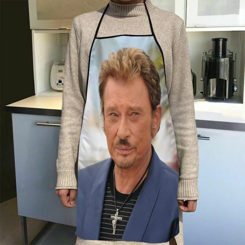 Johnny Hallyday Kitchen Apron Dinner Party Cooking Apron Adult Baking Accessories Waterproof Fabric Printed Cleaning Tools