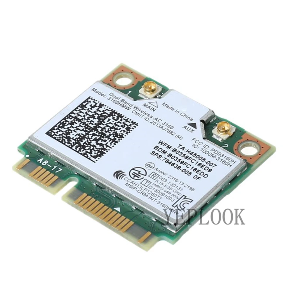 Kartu Wifi Intel asli, AC3160 3160HMW 3160AC 433Mbps Dual Band 2.4Ghz & 5Ghz Bluetooth 4.0 Mini PCIe kartu nirkabel 802.11ac