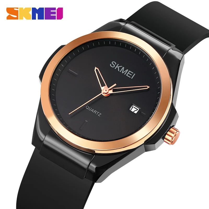 SKMEI Fashion Quartz Watch For Women Simple Elegant Textured Sport Waterproof Ladies Watch Silica Gel Strap Relogio Feminino