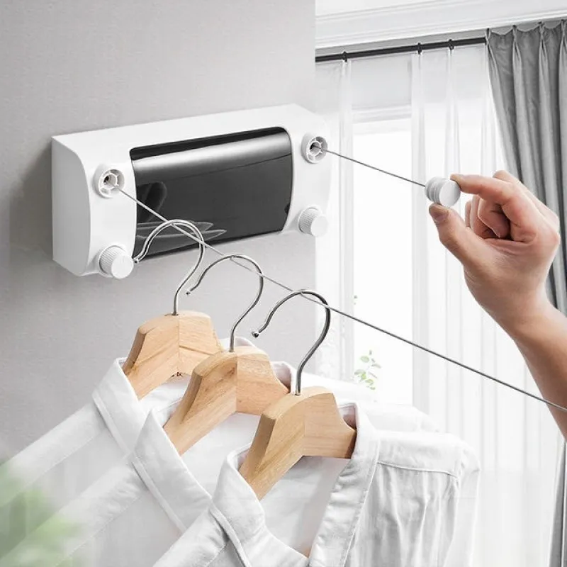 White Dual Row Clothesline Rack ABS Anti - Slip Laundry Hanging Clothes Line Balcony Telescopic Wire Rope Black Clothes Dryer