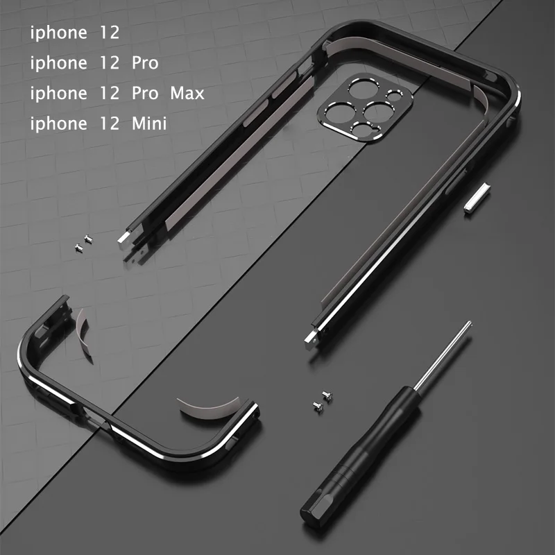 Bumper Case For iPhone 12 /12 Pro/12 Pro Max Mini Aluminum metal Frame Slim Cover phone case+ carmera Protector