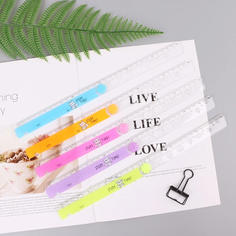 20CB 30cm Korean Folding Ruler Plastic Drawing School Stationery Students Kids Gifts