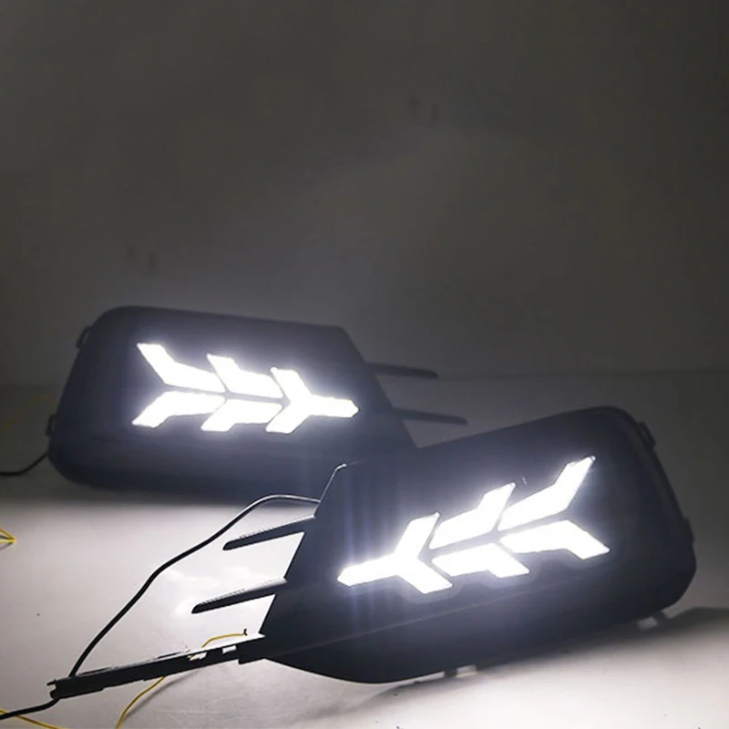 1 Pair For Volkswagen VW Lavida 2019 with Yellow Trun Signal Light Blue Night Lamp LED DRL Daytime Running Light