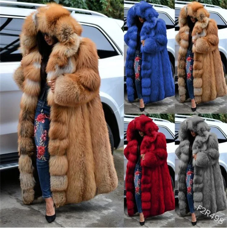 

Winter Coat Hoode Long Bridal Super Long Faux Fur Ladies Coat Loose Fashion Warmth Thick Plush Jacket S to 5XL