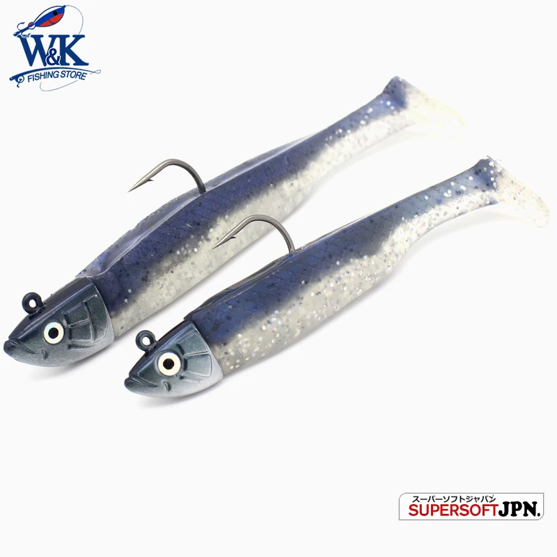 WK Soft Black Minnow with 28g 5/0 JIG Head and 2pcs 12cm Vinyl Soft Baits for Boat Fishing Swing Paddle Tail Fishing Lures Kit