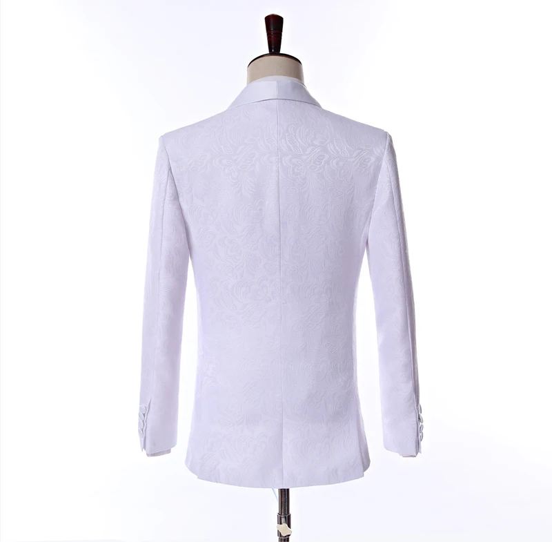 One Button White Paisley Groom Tuxedos Shawl Lapel Groomsmen Mens Suits Blazers (Jacket+Pants+Tie) W:715