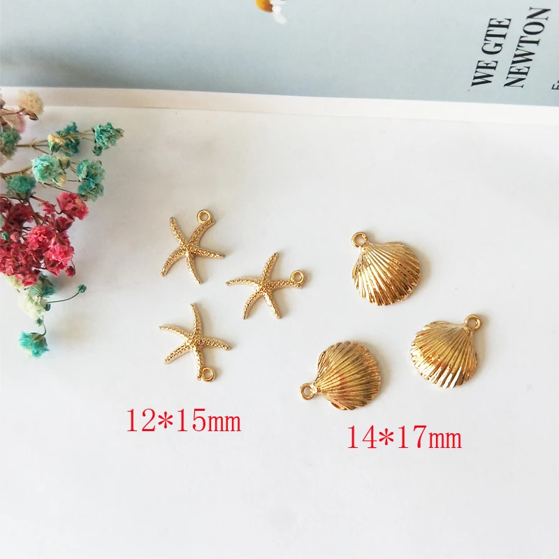 20Pcs Starfish Shell Charms Dangle Gold Color Zinc Alloy Pendants Jewelry Diy Material Accessories Earring Bracelets Floating