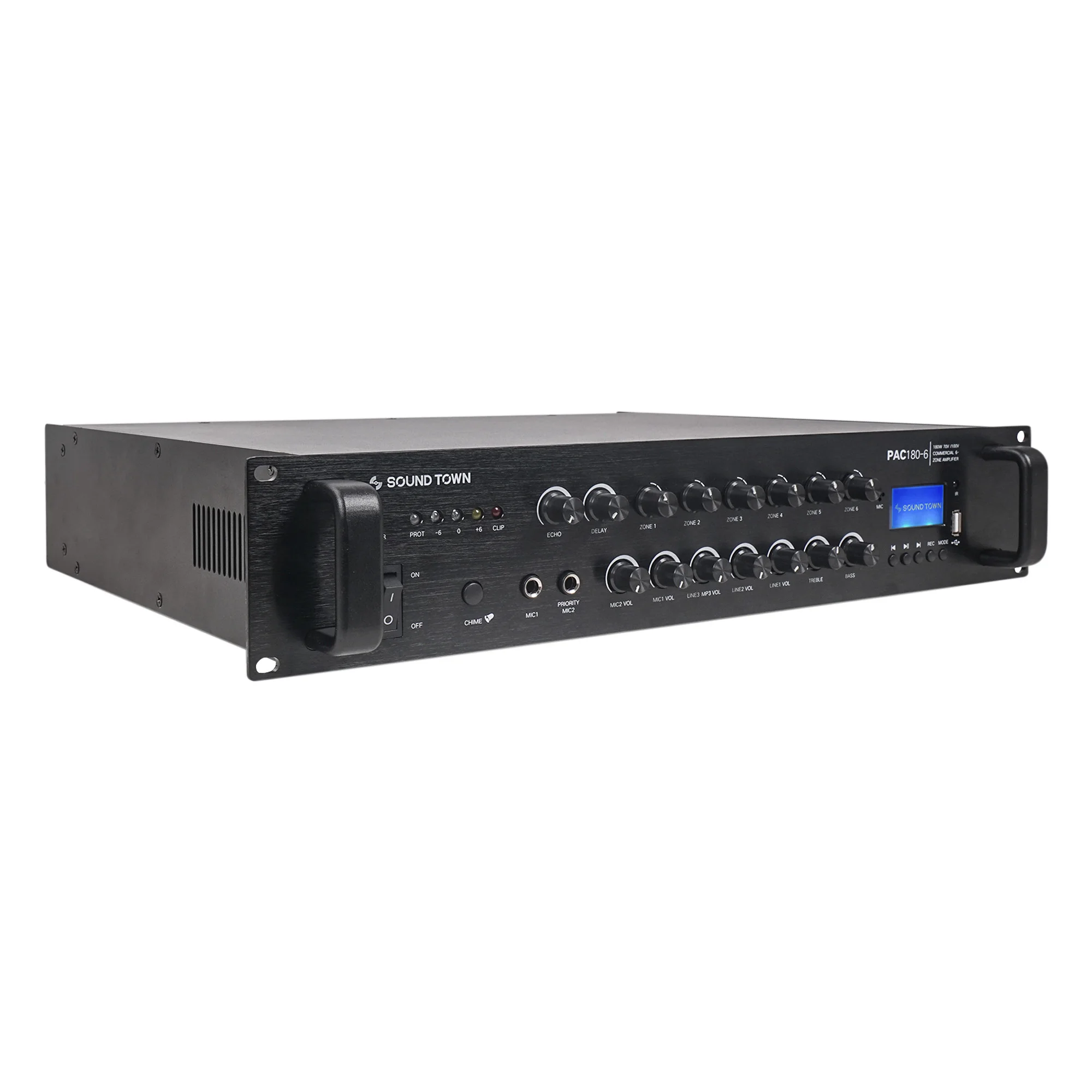 Sound Town 180W 6-Zone 70V/100V Commercial Power Amplifier with Bluetooth, Aluminum, for Restaurants, Lounges, Bars(PAC180-6)