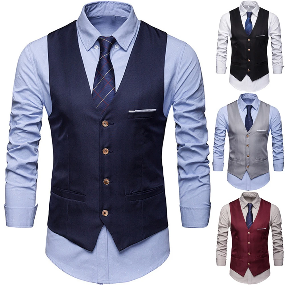 Men Vest for Business Party 1 Pc Slim Fit Wedding Groom Waistcoat Solid Color Male Fashion Coat Ready to Ship