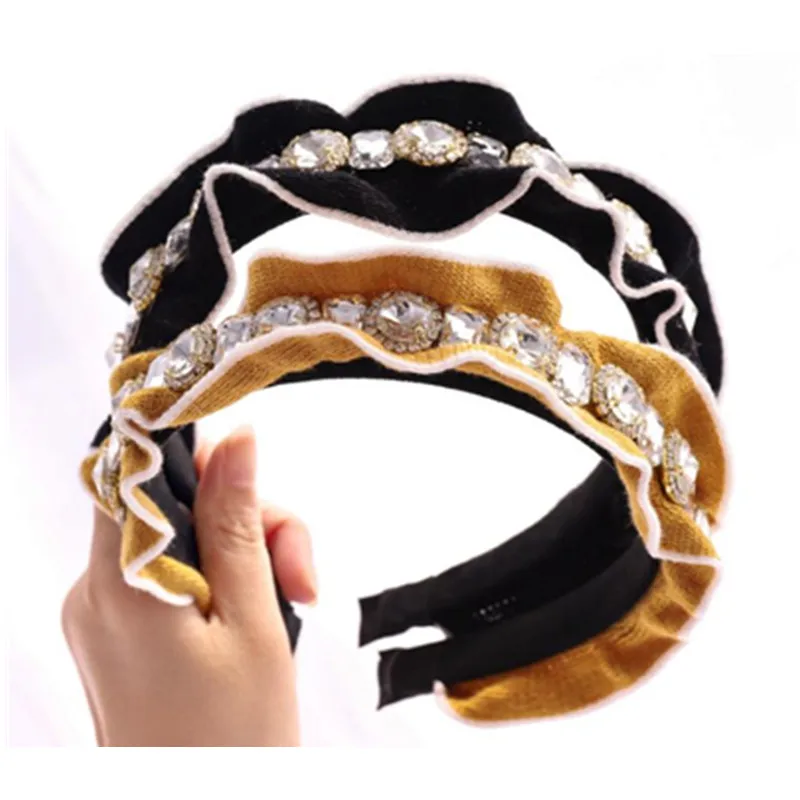 

Bling Diamonds Wool Headband for Women Elegant Headdress Crochet Wool Head Band Crystals Adults Solid Cotton Hairband Wide