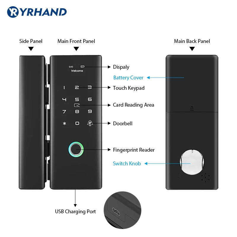 WiFi Tuya Smart Life App Remote Control  biometric fingerprint digital Smart glass door lock for Office