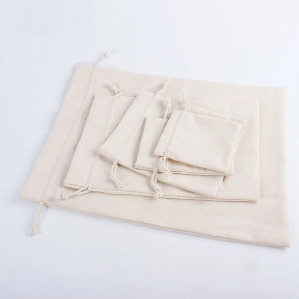 Natural Linen Storage Drawstring Bags Christmas Gift Package Small Pouch Home Organize Cotton Sacks Kitchen Flour Rice Holder