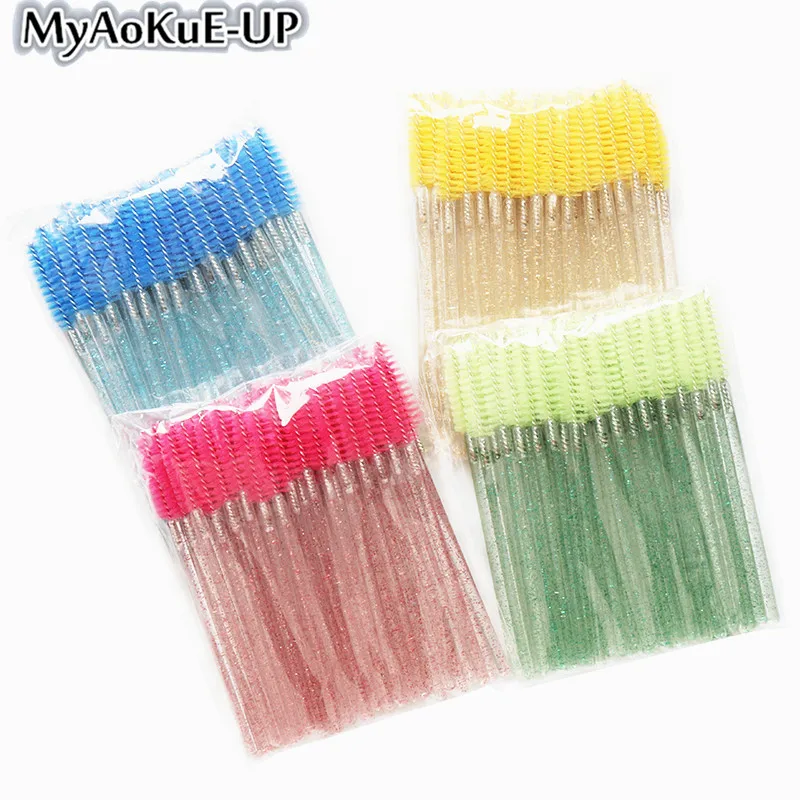 50pcs Disposable Make Up brushes Cosmetic Eyelashes Crystal Eyelash brushes Diamond Applicator eyelash mascara wands brush tools