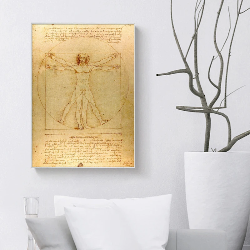 

Classical Famous Painting Vitruvian Man, Study of Proportions by Leonardo da Vinci, Poster Prints Wall Art Canvas Painting Decor