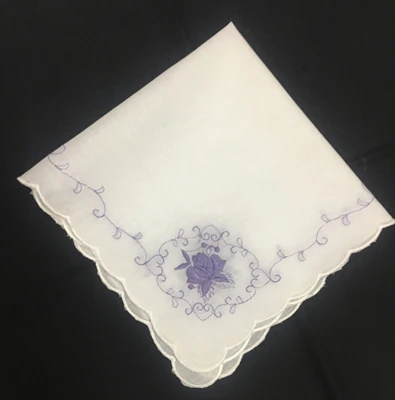 Set van 12 Fashion Wedding Bridal Zakdoeken Wit Katoen Hankie met Coquille Randen & Kleur borduren Bloemen Hanky 12x12-inch