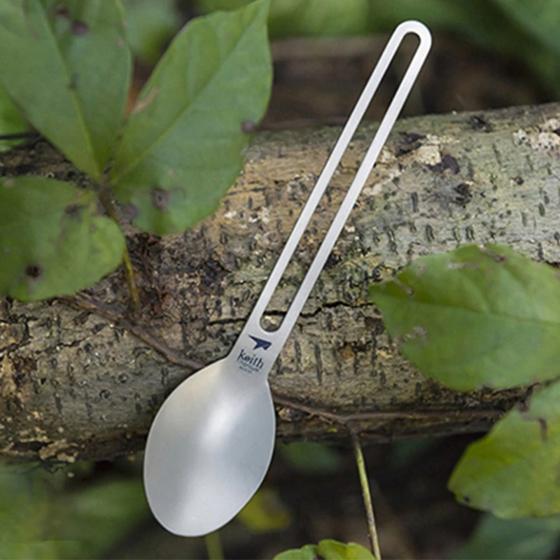 Keith Titanium Spoon Outdoor Camping Picnic Titanium Tableware Lightweight Long handle Spoon Tableware 17g w/ Bag Ti5313