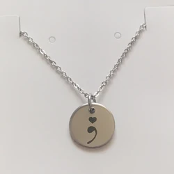 1PC Stainless Steel Necklace Semicolon Necklace Depression Awareness Necklace Warrior Mental Health Suicide Jewelry Gifts
