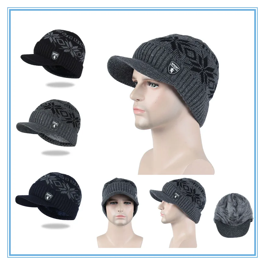 Più di velluto Lavorato A Maglia Cappello di Inverno Cappelli Per Gli Uomini Skullies Berretti Cappelli Caldi di Uomini Berretto Da Baseball Cap