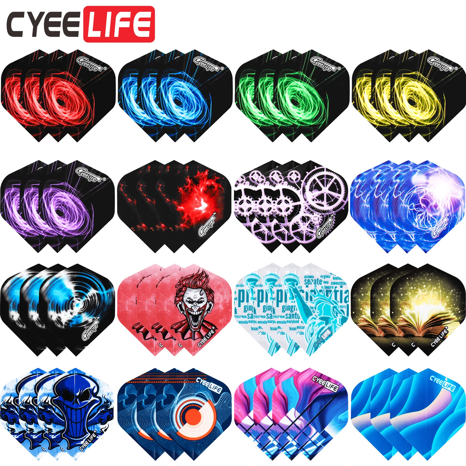 CyeeLife 30PCS Dart Flights Multiple Styles Colorful  PET Darts Flights Newly Dart Accessories