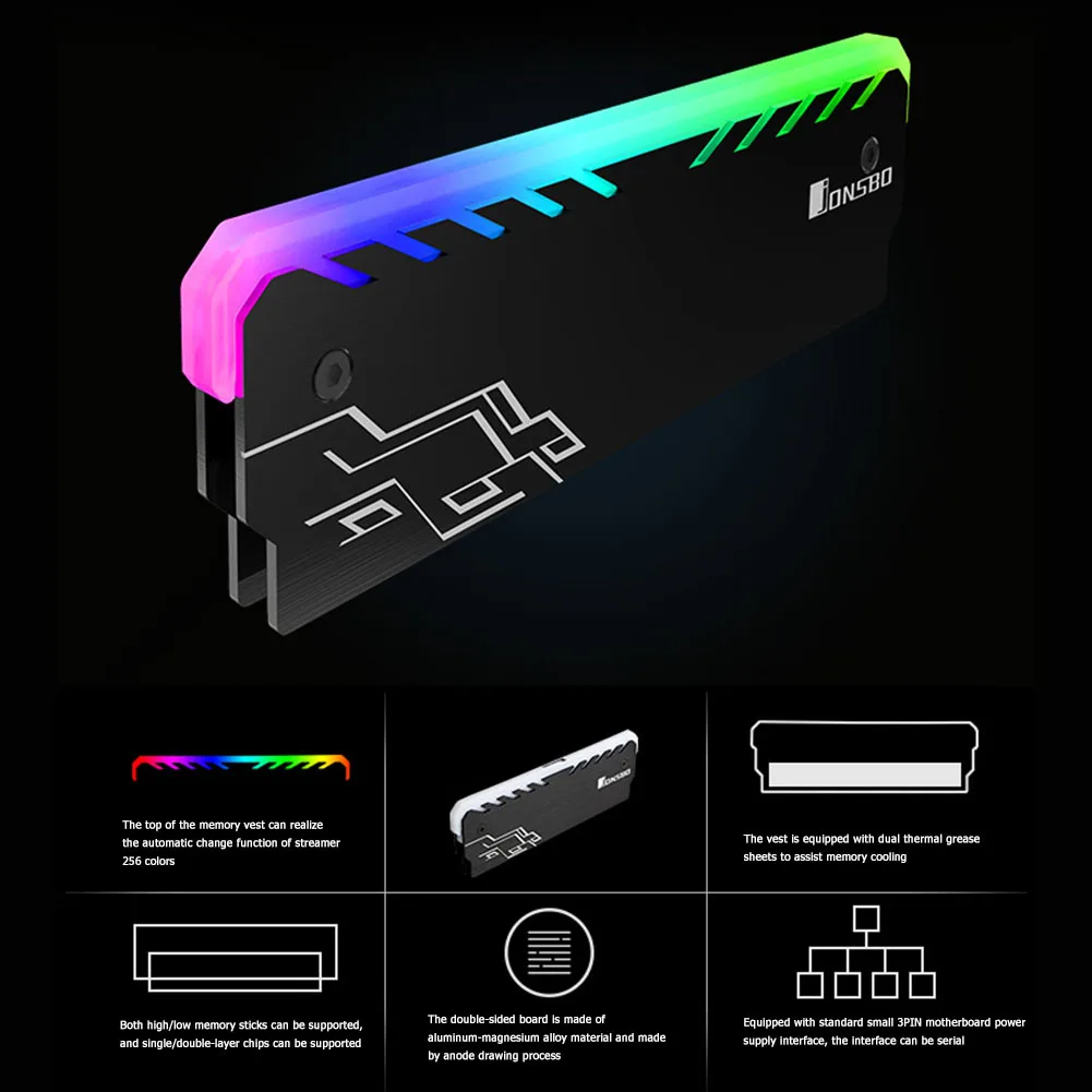 JONSBO Ram Heat Sink DDR RGB Radiator Paste Color Memory DDR3 DDR4 DDR5 Multi-functional Cooling Vest For Computer Accessory