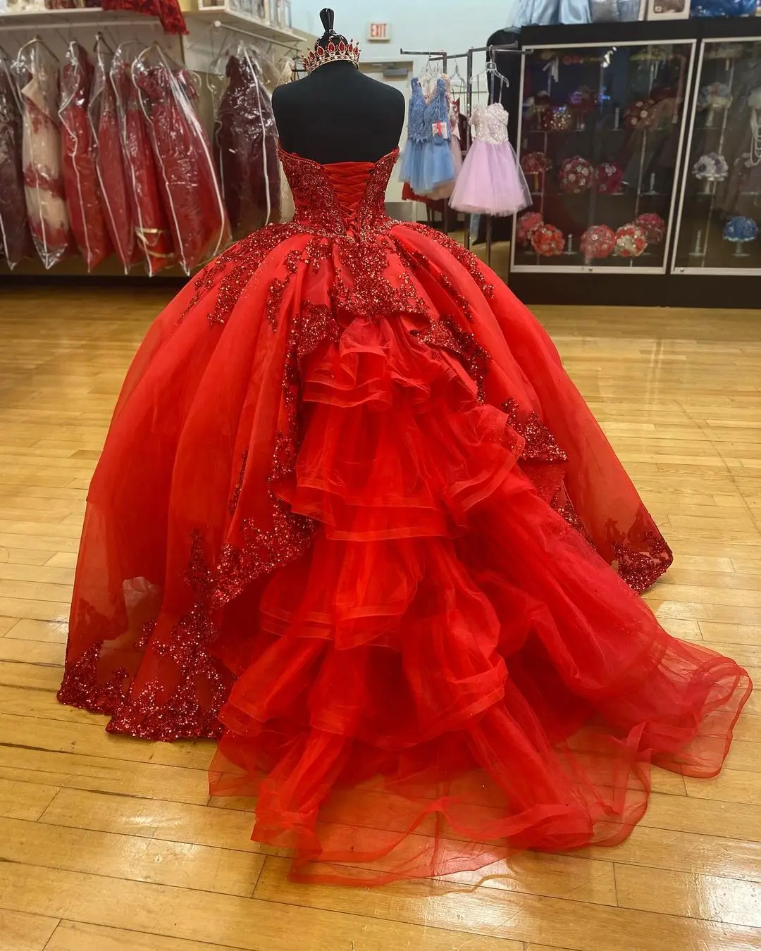 Rode Vestidos De 15 Años 2021 Puffy Ballgown Quinceanera Dress Sweet 16 Jurken Sweetheart Hals Lange Prom Gown Sequin Tulle