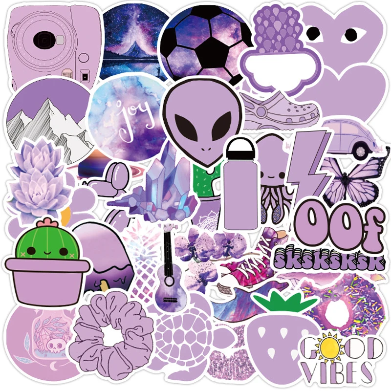 

10/30/50PCS Cartoon VSCO Girl Stickers Purple Kawaii Guitar Phone Laptop Travel Luggage Graffiti Waterproof Stickers Kids Toys