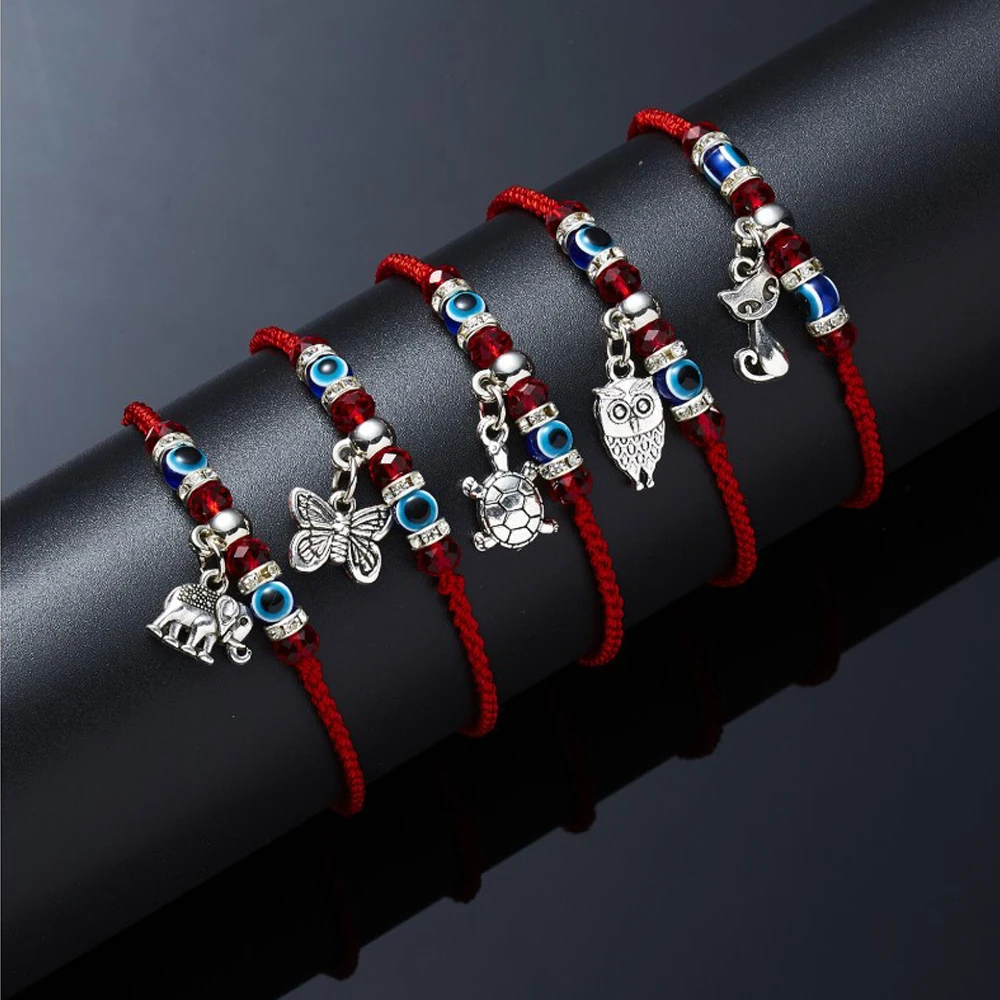 Handmade Blue Evil Eye Bracelet with Red String for Couples Lucky Charms Jewelry Gift for Women And Men Wish Rope Thread