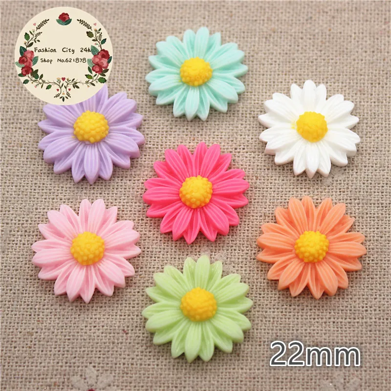 Cabujones de resina para decoración del hogar, cabujones de margaritas y flores de 22mm, para manualidades decorativas, 30 unidades