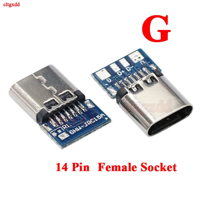 

10pcs USB 3.1 Type C Connector 14 Pin Female Socket Receptacle Through Holes PCB 180 Vertical Shield