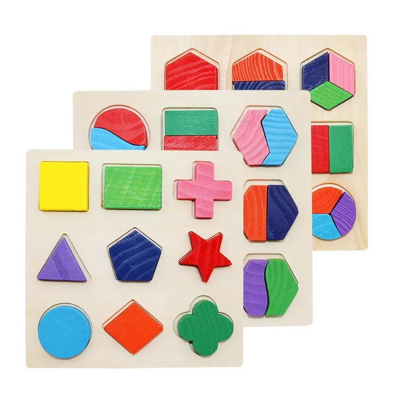 Geometric Shape and Color Matching Toys Wooden 3D Puzzles Baby Montessori Early Educational Learning Toy for Children