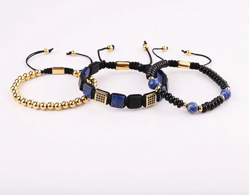 High Quality Square Natural Stone Stainless Steel Beads Friendship Bracelet Set For Men