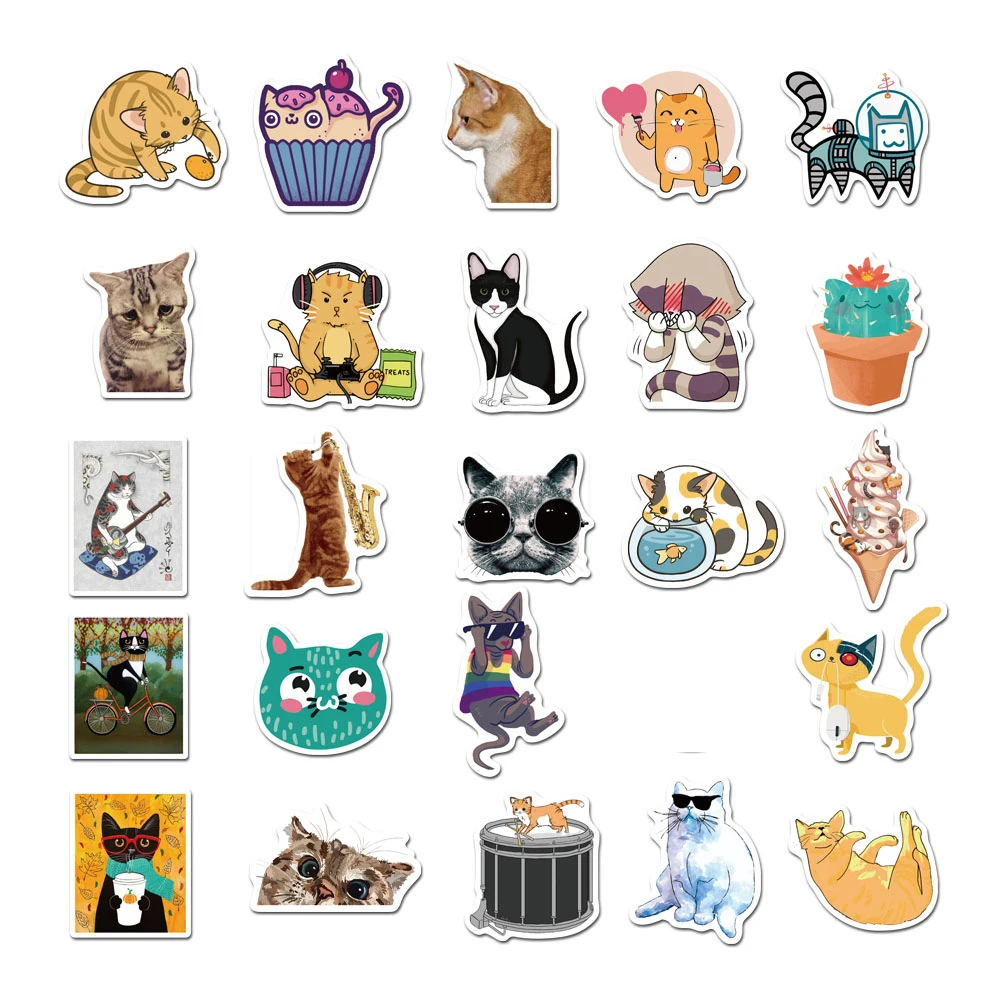 10/30/50pcs Cute Cats Animal Graffiti Stickers Cartoon Decals Kids Toy DIY Diary Suitcase Scrapbook Phone Laptop Bike Sticker