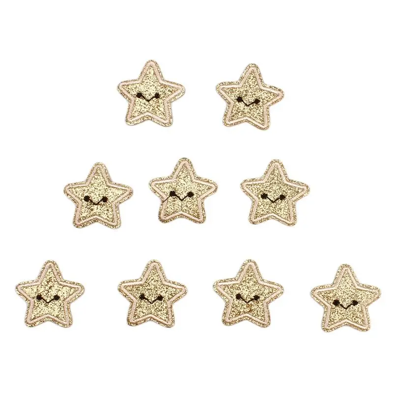 10pcs/lot Glitter Gold Star Patches Iron On Cartoon Stickers for T-Shirts Jeans Decoration