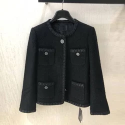 Designer Brand Autumn Women Tweed Jacket Short Single Breasted Vintage Woolen Coat O Neck Office Ladies Slim Fit Twill Jackets