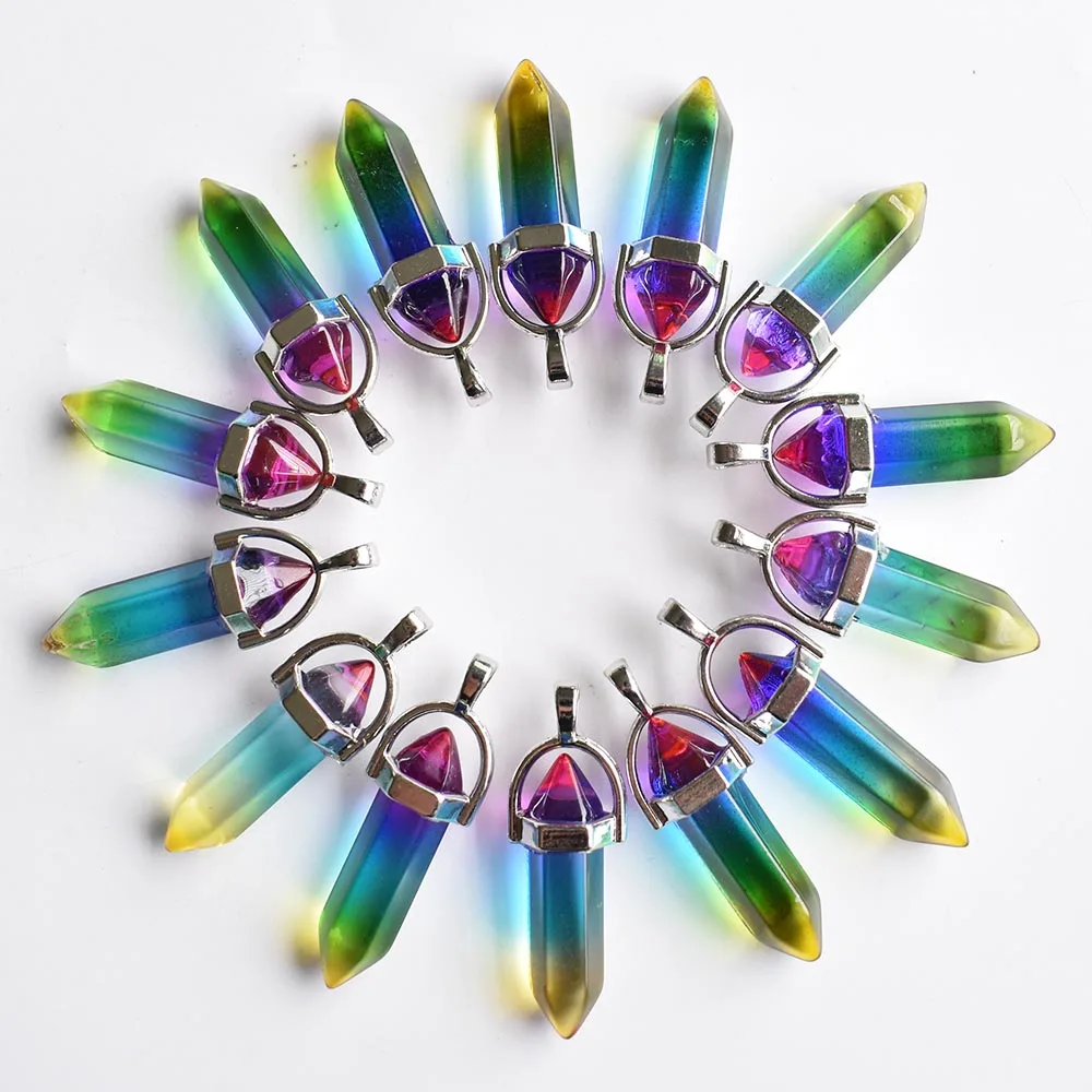 Neue modische farbige Glas-Säulenanhänger für die Schmuckherstellung, 24 Stück/Los, Großhandel, kostenloser Versand. – Detail 4