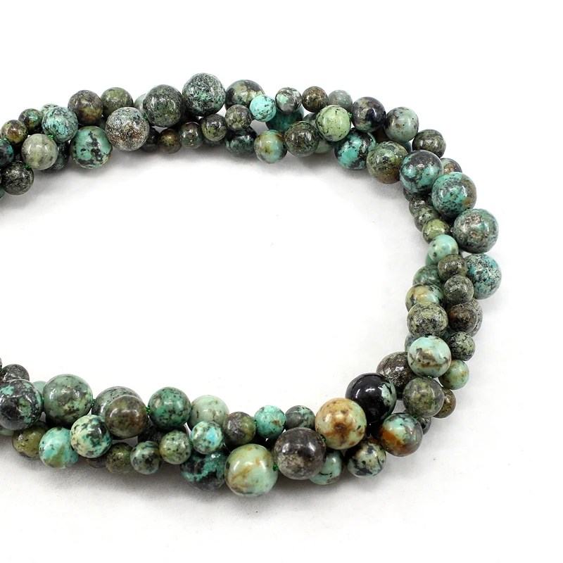 Natural Stone African Turquoise Round Loose Beads Strand 4/6/8/10/12MM 15Inch For Jewelry DIY Making Necklace Bracelet