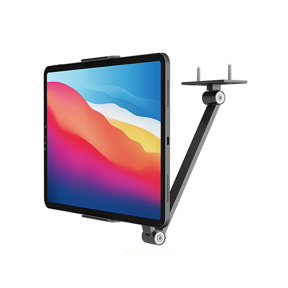 Long Arm Wall Mount Tablet Stand Multi Angle Adjustable Three Shaft Design Aluminum Cell Phone Wall Mount Holder for iPhone iPad