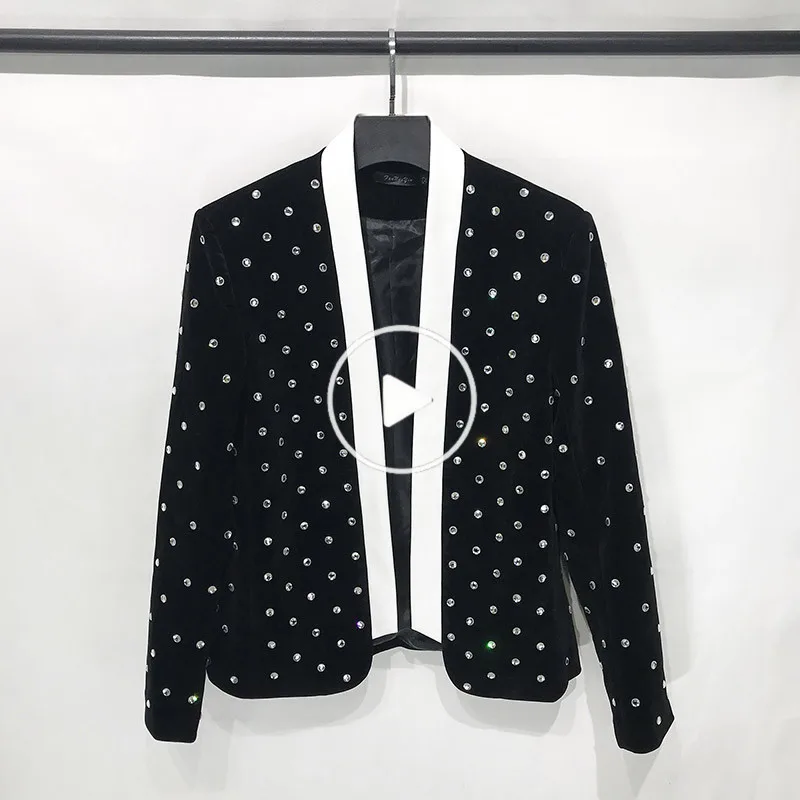 100%real luxury mens black rhinestone beading white collar event/short tuxedo jacket/fashion