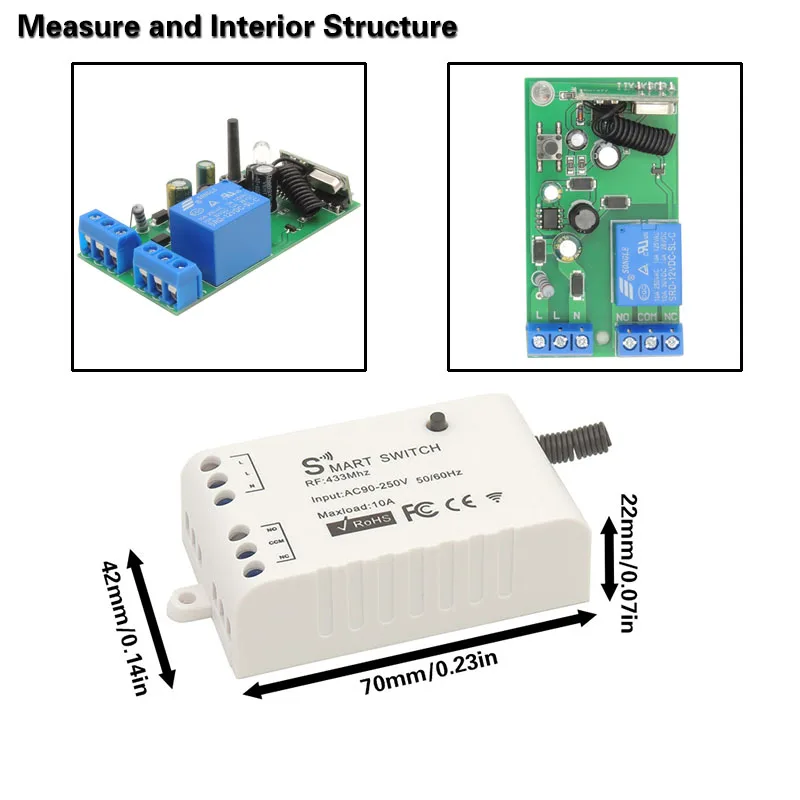 Diese 433Mhz Không Dây Tiếp Thu Điều Khiển Từ Xa AC 85V ~ 250V 1CH RF Điều Khiển Và Bộ Phát, cho Ánh Sáng/Nhà Ứng Dụng