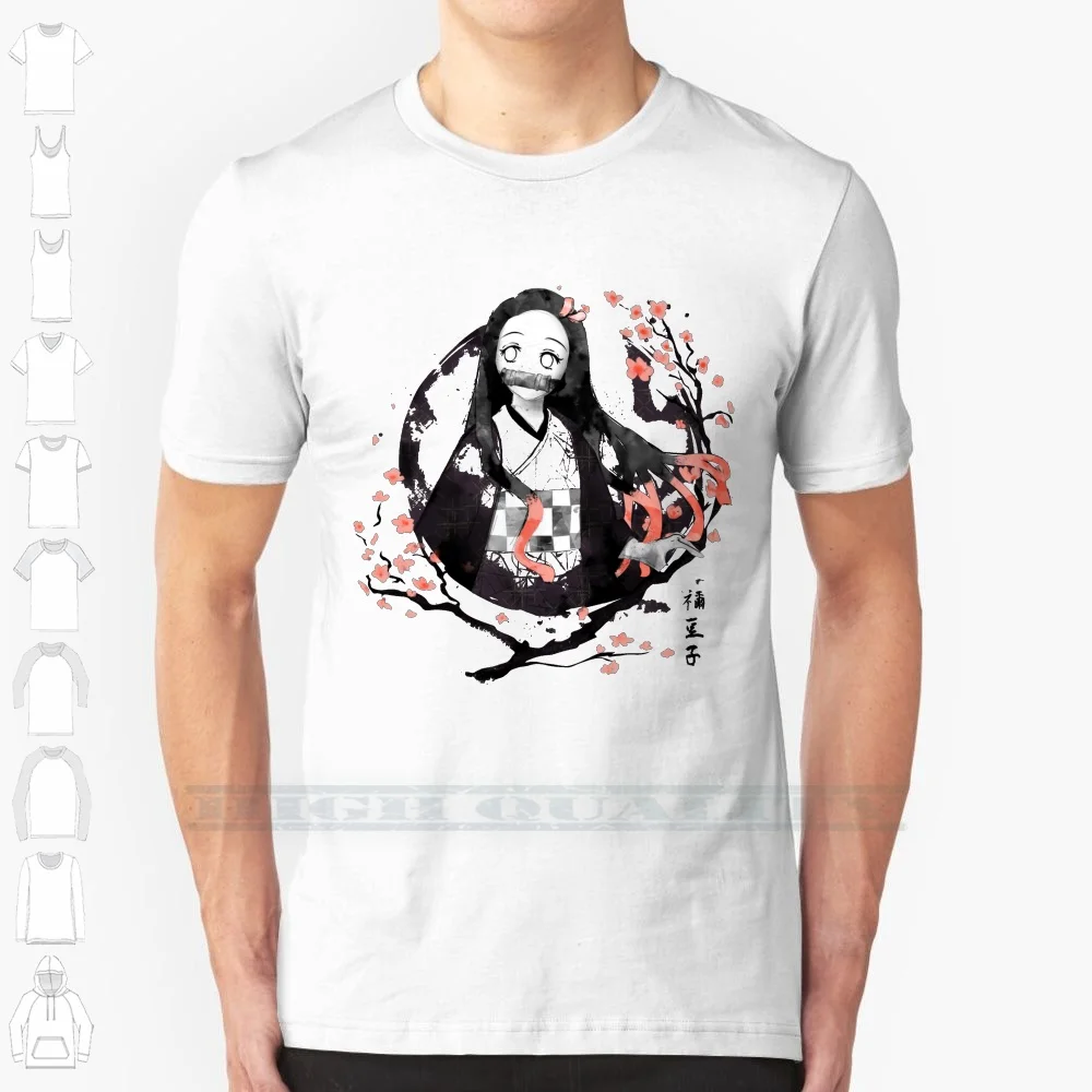 Nezuko Ink 100% Cotton T Shirt Nezuko Kamodo Sakura Trees Flower Pink Japanese Kimono Long Hair Anime Manga Demon Dance Of The